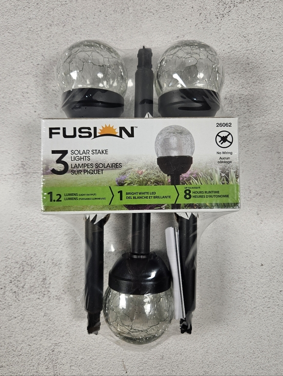 Moonrays Other - NEW 3 Fusion Solar LED Pathway Lights, Black Finish, Crackle Glass Ball 13" High